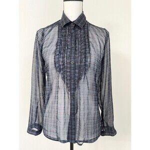 American Eagle Sheer Long Sleeve Ruffle Plaid Blouse. Size XS